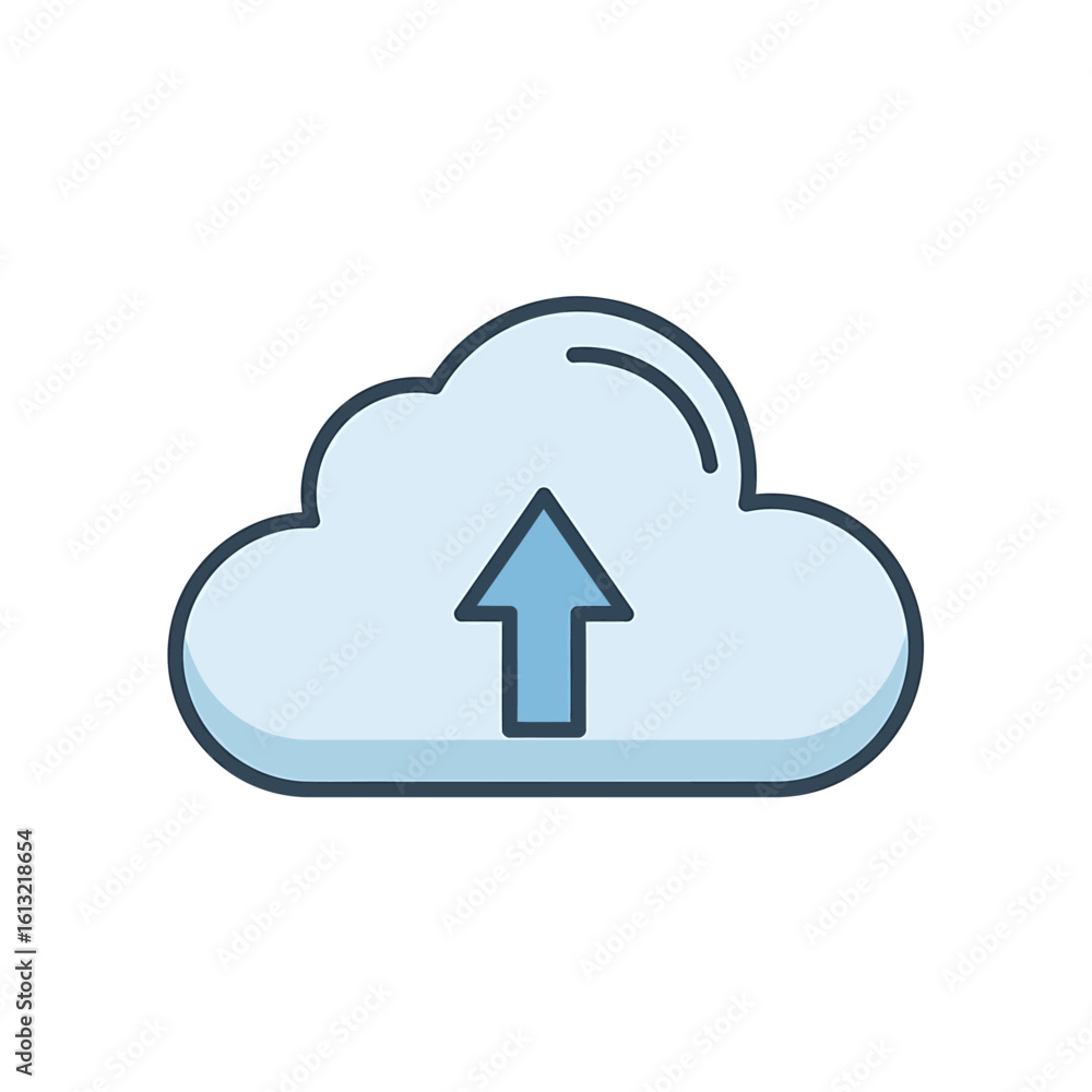 Poster a stylized cloud icon with an upward-pointing arrow inside, representing uploading or cloud storage.