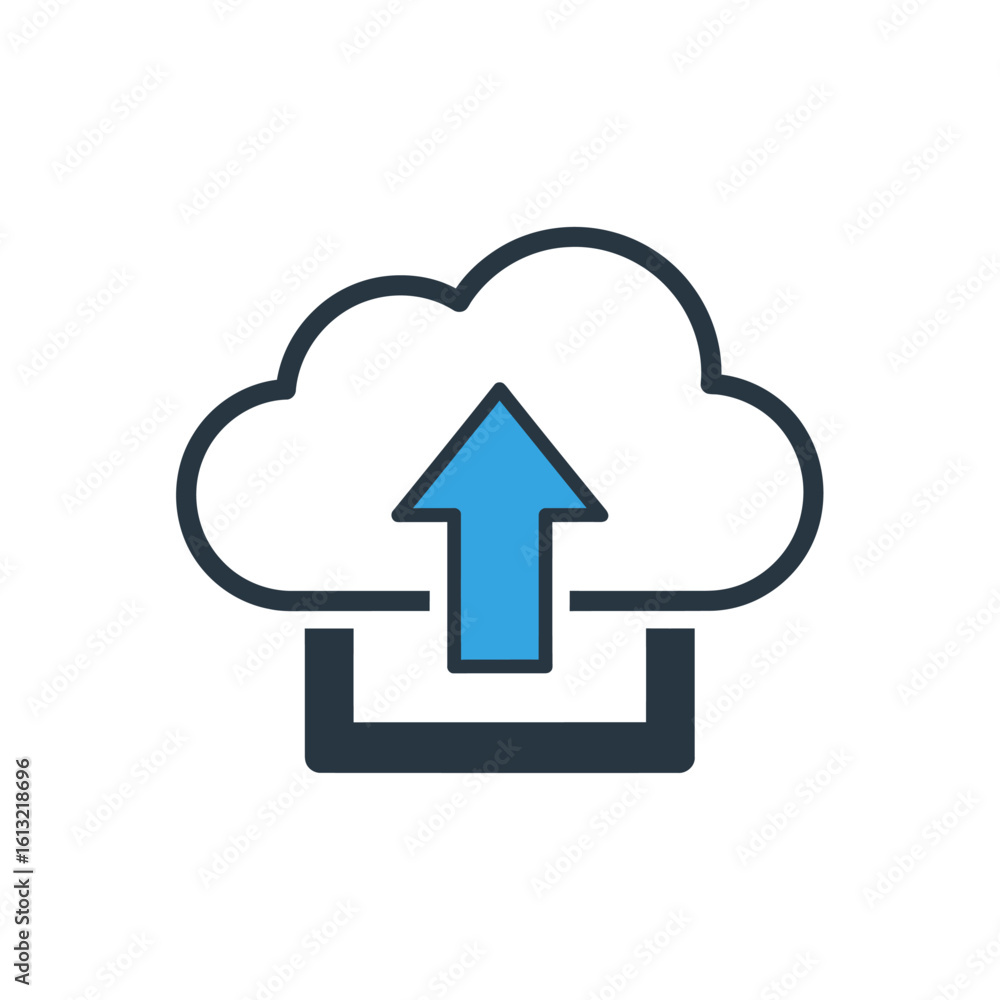 Poster a stylized cloud icon with an upward arrow, symbolizing uploading or cloud storage.