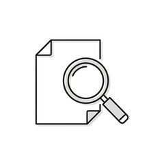 A simple line drawing of a document being inspected with a magnifying glass.
