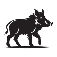 Minimal Starry Black Wild Boar Silhouette Vector