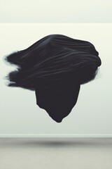 Abstract Black Fabric Form Floating in Minimalistic Interior Space