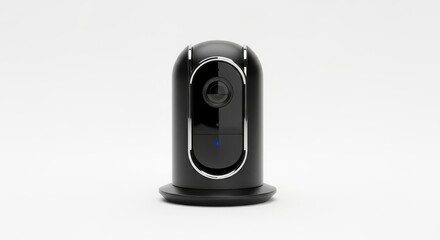Sleek black smart security camera with a modern oval design on a white background