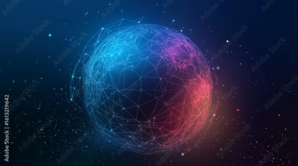 Poster digital earth globe technology connection with global network mesh frame for science and business