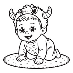 Baby in Monster Costume on Floor