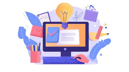 Woman working on computer, email, ideas