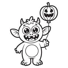 Cute Baby Monster with Pumpkin Balloon