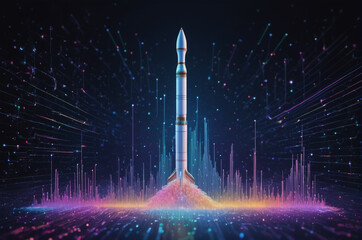 Rocket Launch in Digital Vector Illustration. Generative AI.