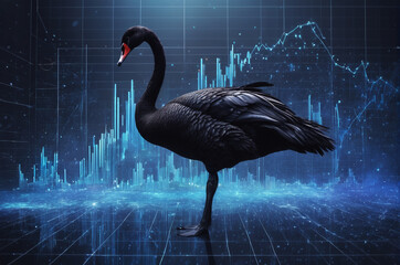 Black Swan with Financial Chart Background. Generative AI.