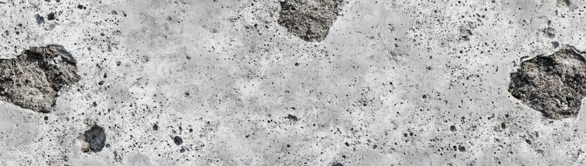 Gray concrete surface with embedded dark spots and holes