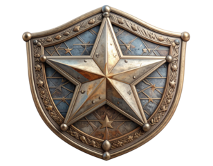  Vintage silver sheriff badge with engraved star design isolated on transparent background PNG