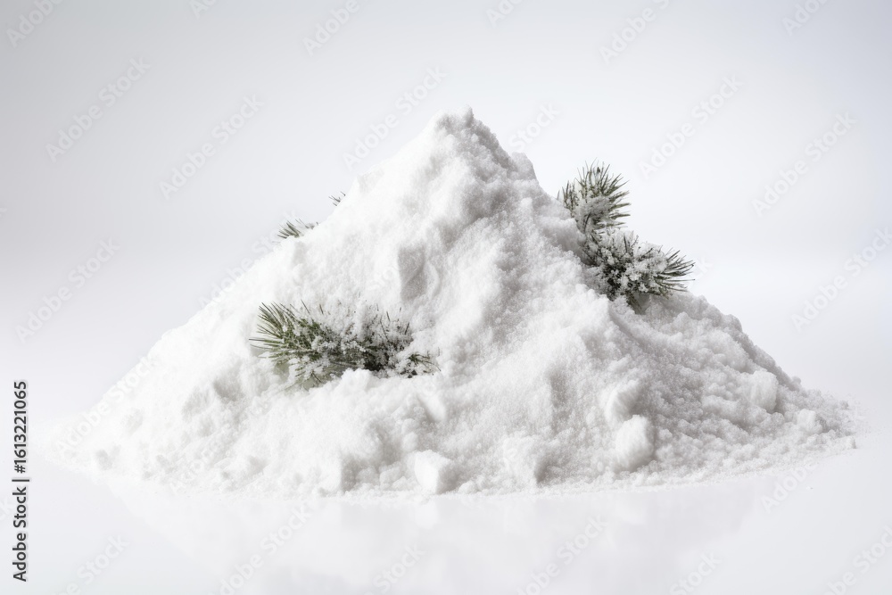 Aufkleber pine branches covered with frost lie on a snowdrift against a light gray background, creating a mini