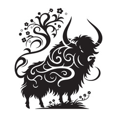 Minimal Black Yak Silhouette Vector