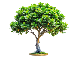 Healthy green leafy tree with small yellow fruits isolated on transparent background