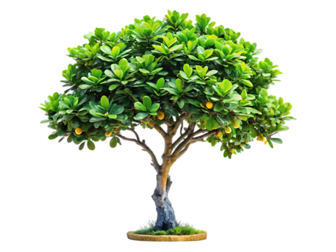 Healthy green leafy tree with small yellow fruits isolated on transparent background - Powered by Adobe