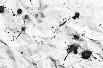 Crumpled paper texture with ink spots, high resolution vintage monochrome damaged retro effect, abstract background suitable for art design, creative projects or scrapbooking.