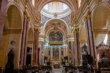 Views from the interior of St Paul's Cathedral in the city of Mdina, Malta
