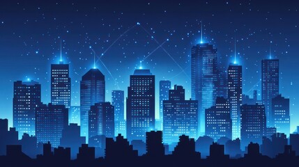 Naklejka premium Futuristic city skyline at night (4)