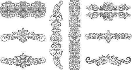 Collection of intricate, ornamental, black and white vector designs.