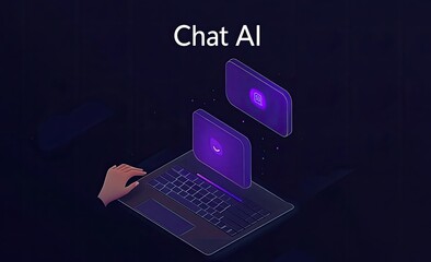 AI chat, two floating screens, laptop