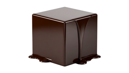 Abstract Glossy Cube of Dark Liquid, Melted Chocolate or Oil Isolated on solid white background Png