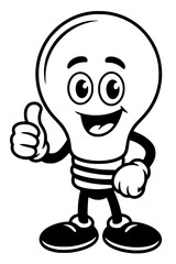 Lightbulb Character with Thumbs Up – Bold Minimalist Vector Line Art for Apparel and Vinyl Cutting Generative ai 