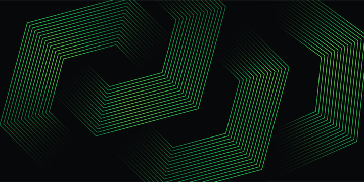 3D green techno abstract background overlap layer on dark space with glowing lines shape decoration. Modern graphic design element future style concept for banner, flyer, card, or brochure cover