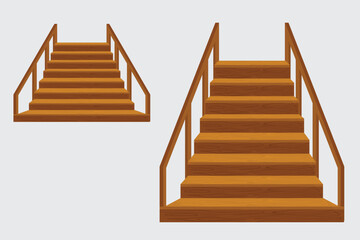 Wooden Staircase with Handrails Vector

