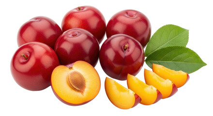 Isolated Fresh Plums and Slices