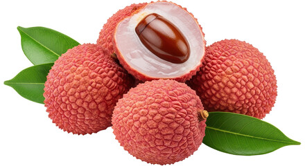 Isolated Lychee Fruits with Leaves