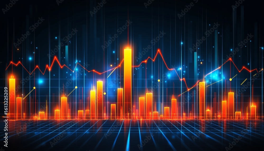 Poster dynamic financial vector chart for market analysis with bright colors and futuristic visuals design