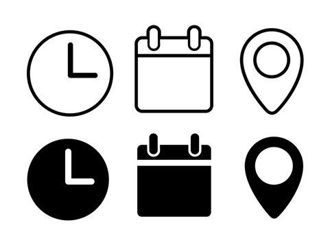 Date time venue icons line flat vector icon set