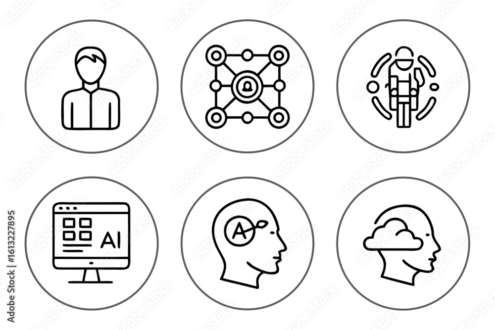 Fototapete modern tech ui icons – ai smart interface vector line style