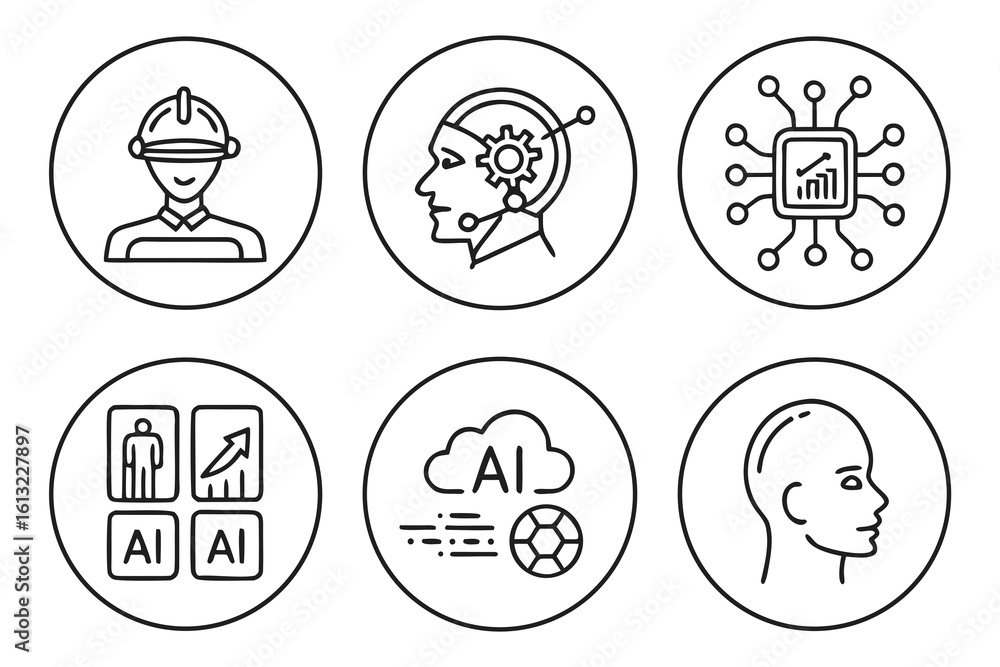 Fototapete modern tech ui icons – ai smart interface vector line style