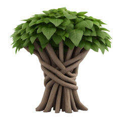 Braided Tree Trunk with Dense Leaf Crown in Stylized Form