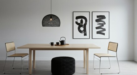 Minimalist Dining Nordic Style with Black  Beige in Bright Light.