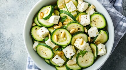 Fresh Zucchini Salad in a Bowl on a Gray Background