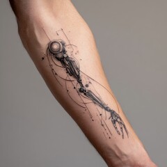 Robot hand in the form of a tattoo on a man's arm. Generative AI