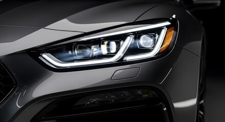 Close-Up of Modern Car Headlight with Sleek LED Technology.