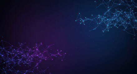 Abstract digital background with glowing purple and blue plexus networks, a concept of technology, data connection, and communication.