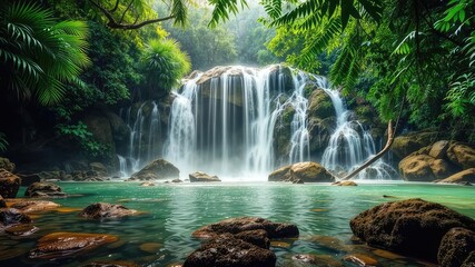 Majestic Waterfall Cascading Down Koh Samui's Lush Landscape