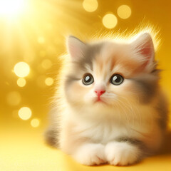 beautifully arranged lighting cute kitten yellow background