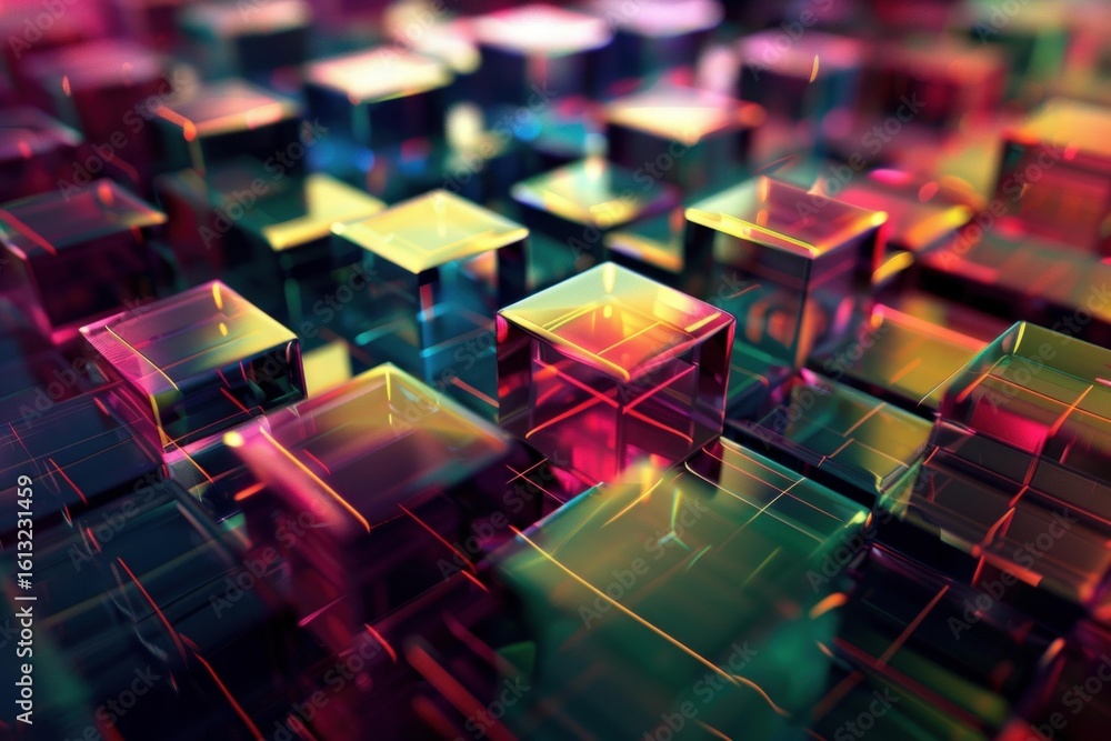 Aufkleber abstract background featuring an array of vibrant, colorful glass cubes, creating a sense of futuris