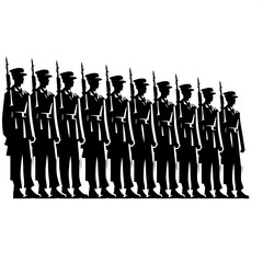 Black and White Vector Silhouette of a Military Parade Formation