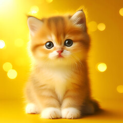 beautifully arranged lighting cute kitten yellow background