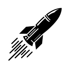 Black and White Vector Silhouette of a Missile in Flight
