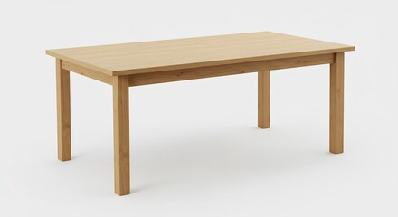 Fototapeta premium Simple Light Oak Wooden Dining Table Isolated on White Background - Modern Minimalist Furniture Design