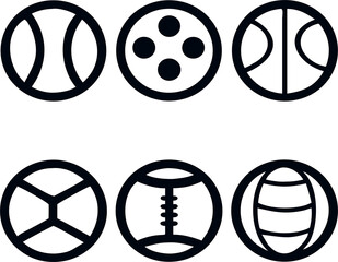 Sports ball icon set including soccer, tennis, basketball, golf, football, and more. 

