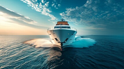 Yacht sailing on the sea under the blue sky. Useful for advertising sea travel, yacht clubs and travel articles about sea adventures.
