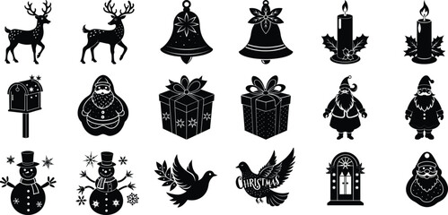 set of Christmas bundle vector. Christmas design elements silhouette vector bundle set collection, Cultural design.