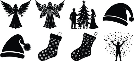 set of Christmas bundle vector. Christmas design elements silhouette vector bundle set collection, Cultural design.